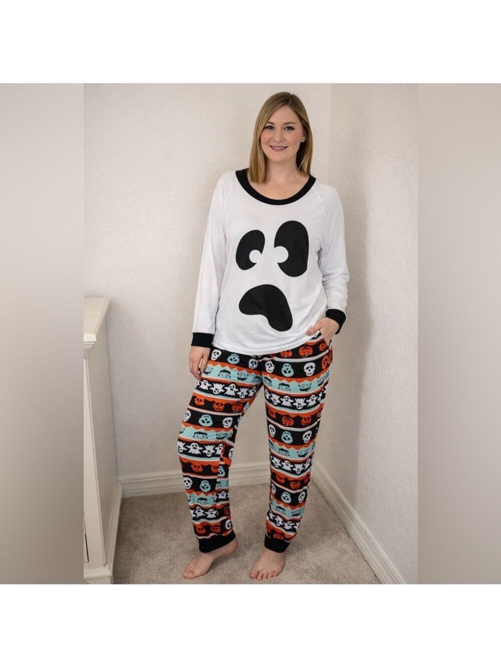 Celebrate Halloween Pajama Set Ghost Top & Printed Pants | Women’s L (12–14)
